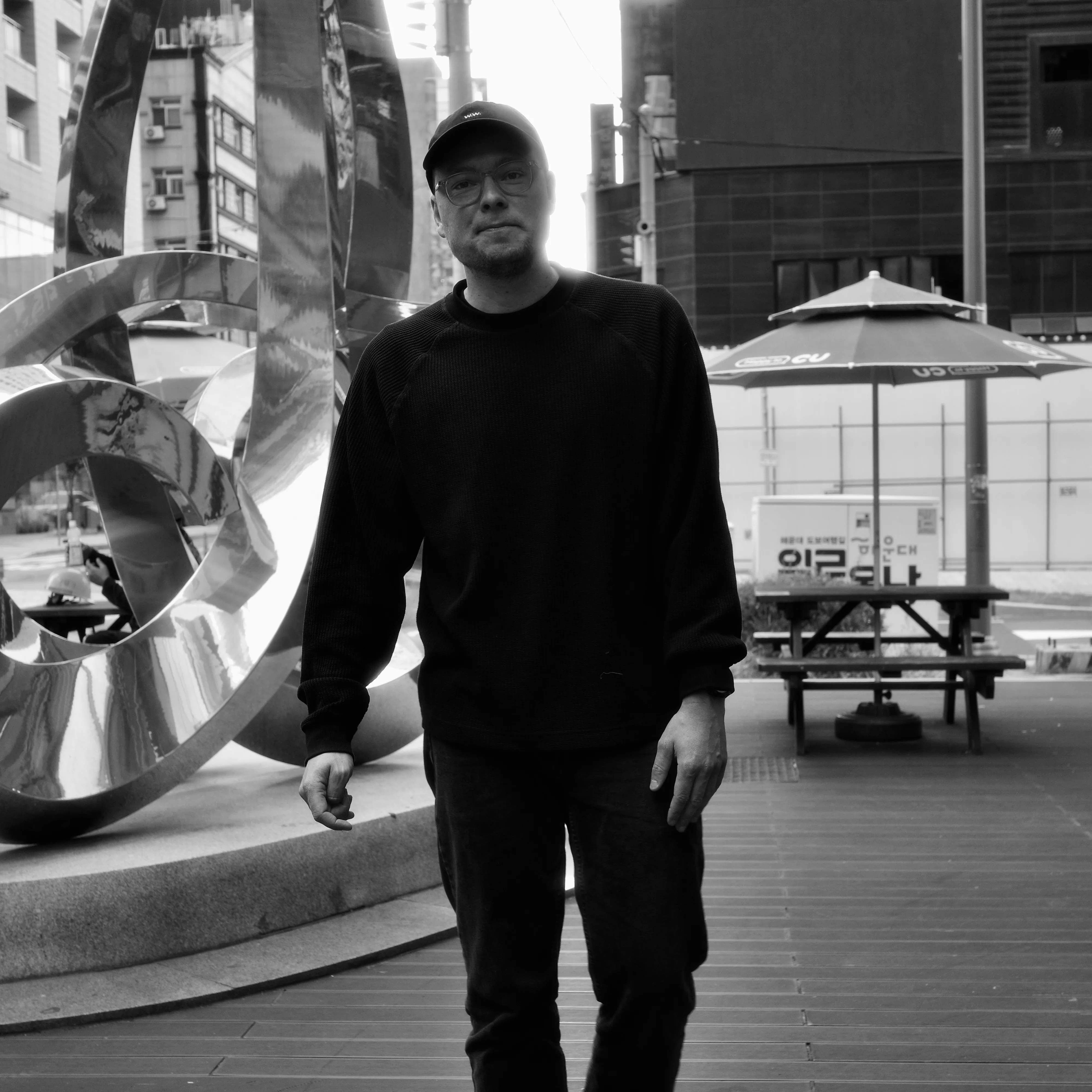 Portrait of Jacob Frederiksen, founder of Lemon Moon Studio, in black and white